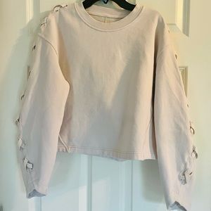 Lululemon Scuba Sweatshirt Top with Lace Detailed Sleeves. Slightly cropped.